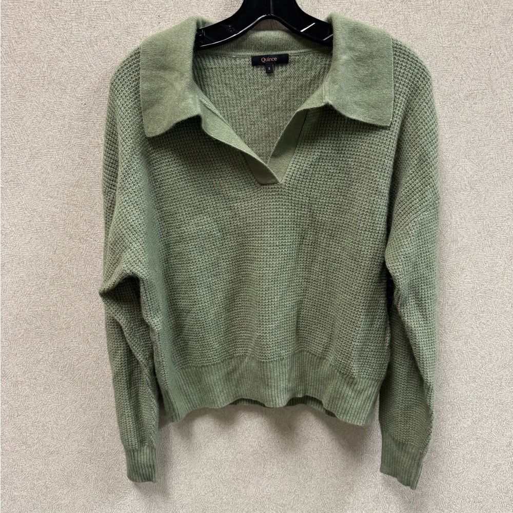 Quince Alpaca-Wool Waffle Knit Sweater-Sage Green Size Small - Picture 2 of 10